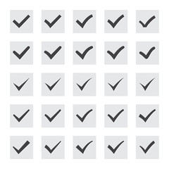 Set of twenty-five different black vector ticks or check marks