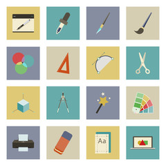Graphic and design flat icons set