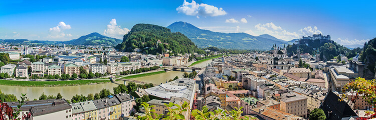 Panoramic cityscape of Salzburg, Austria - obrazy, fototapety, plakaty