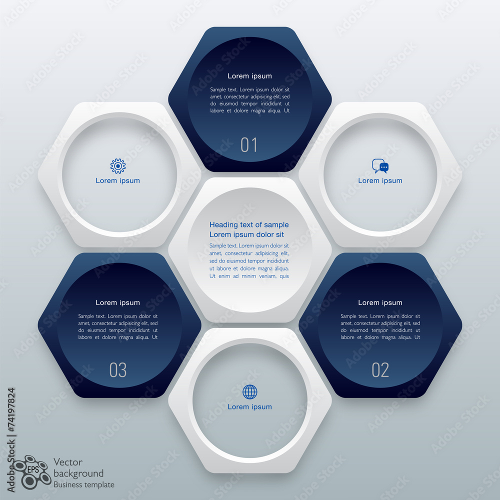 Wall mural infographics vector background honeycomb structure 3-step