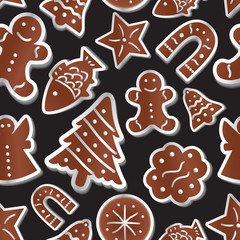 christmas various gingerbread symbols seamless pattern eps10