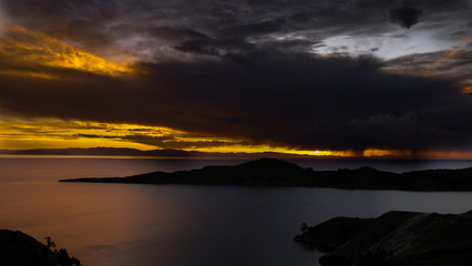 Fototapeta na wymiar Cloudy Sunset at Lake Titicaca, Isla del Sol, Bolivia