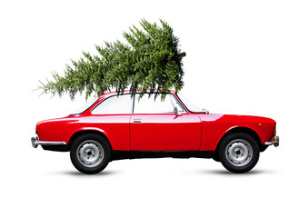 Weihnachtsbaum auf dem Autodach