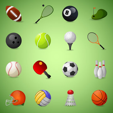 Sports Equipment Icons Set © Macrovector