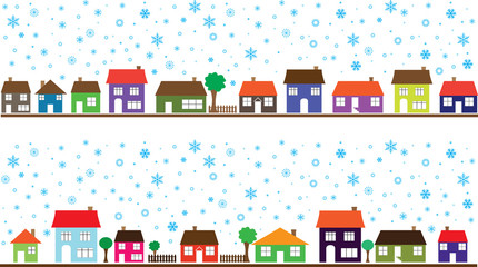 Colored neighborhood with snowflakes