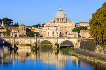 San Pietro Basilica and Ponte St Angelo. Rome, Italy