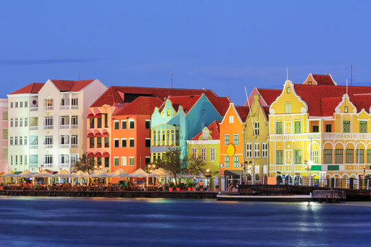 Willemstad at twilight. Curacao, Netherlands Antilles