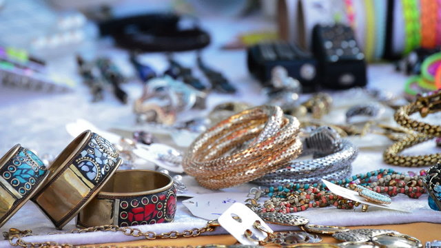 Merchandise exposed jewelery in hawker stall craft