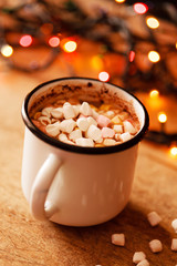 chocolate with marshmallows on table