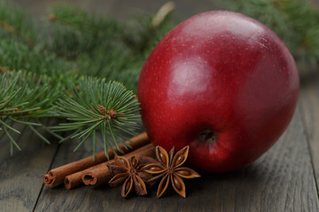traditional christmas decorations on old table