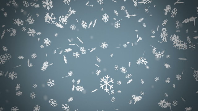 Beautiful Snowfall in Front of a Blue Background