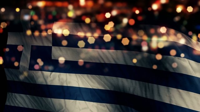 Greece Flag Light Night Bokeh Abstract Loop Animation