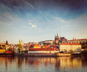Fototapeta premium View Gradchany (Prague Castle) and St. Vitus Cathedral over Vlta