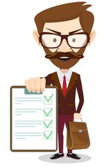 Young Man Holding a Paper With red Flags, Vector