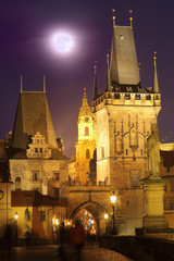 Obraz premium Moon over the Carl's bridge