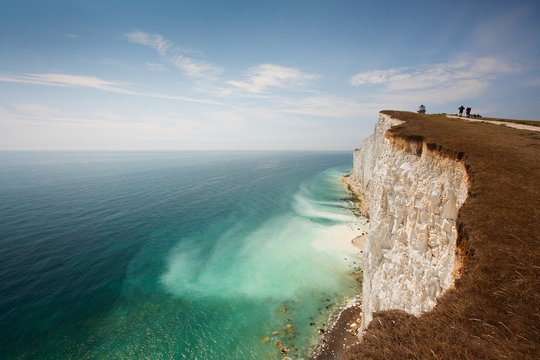 Cliff erosion at Seven Sisters cliffs in East Sussex, UK.