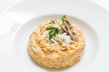 Duck meat with risotto