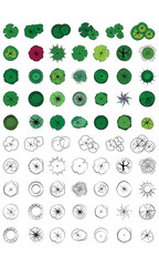 Landscape Design Symbols, Trees Top View, Vector