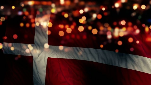 Denmark Flag Light Night Bokeh Abstract Loop Animation