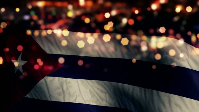 Cuba Flag Light Night Bokeh Abstract Loop Animation
