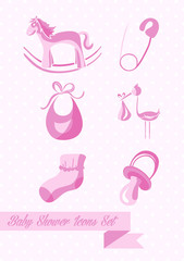 Baby shower girl icons set design