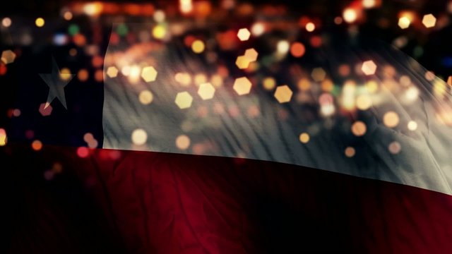 Chile Flag Light Night Bokeh Abstract Loop Animation
