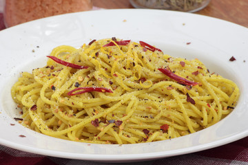 Spaghetti with pesto.