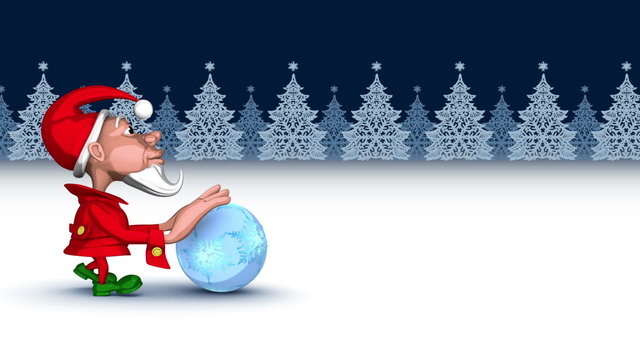 Christmas elf pushing magic snowflakes ball. Seamless