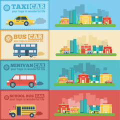 Flat city cars infographic banners traffic background concept. T
