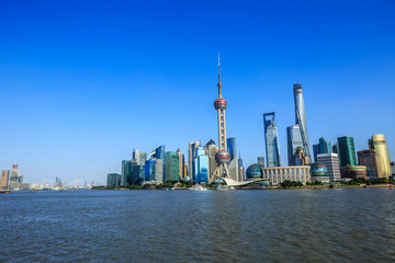 Naklejka premium beautiful cityscape of Shanghai under the blue sky