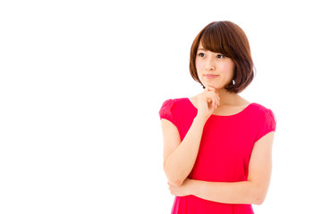attractive asian woman on white background