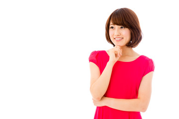 attractive asian woman on white background
