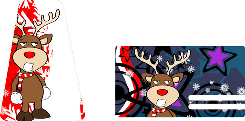 xmas reindeer cartoon giftcard sticker8
