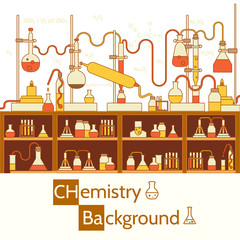 Retro experiments in a chemistry laboratory background concept.