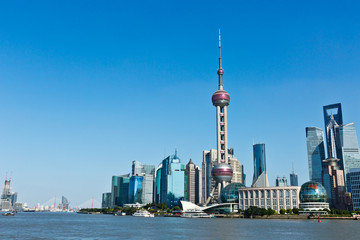 beautiful cityscape of Shanghai under the blue sky