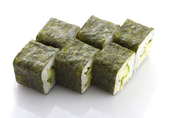 Sushi maki with cucumber and sesame isolated