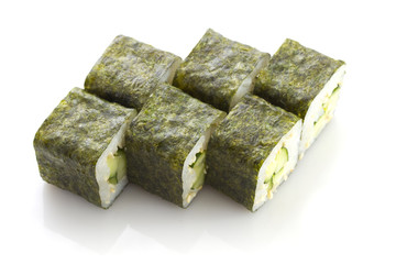 Sushi maki with cucumber and sesame isolated