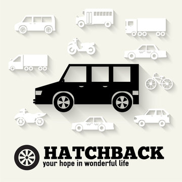 Flat hatchback car concept set icon backgrounds illustration des