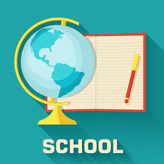 school concept globe with notepad icon set background. Vector il
