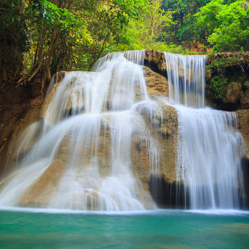 Deep forest Waterfall in Kanchanaburi (Huay Mae Kamin), Thailand © bomboman
