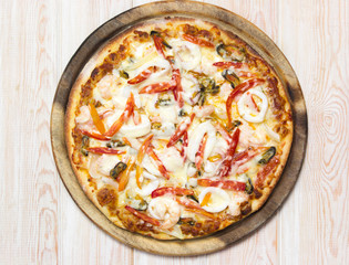Seafood pizza top view