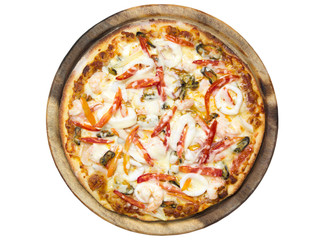Seafood pizza top view