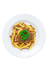 Penne pasta with a tomato bolognese beef sauce, clipping path
