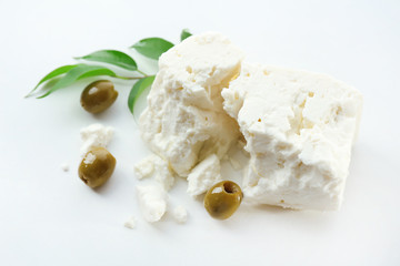 Feta cheese isolated on white