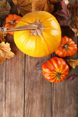 Ripe pumpkin on wooden background