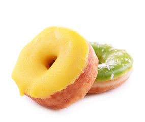 Delicious donuts with glaze isolated on white