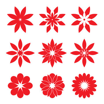 Set of red geometric flowers