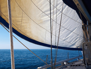 Yacht sailboat sailing Sailboat in the blue ocean