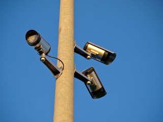 Security surveillance cameras on a pole