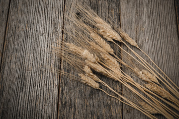 Close Up of Wheat on Rustic Wooden Table